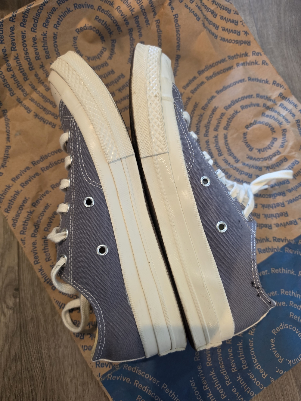 Converse All Stars Play Comme des Garcons Grey with Black Heart **small stain** - Picture 2 of 6